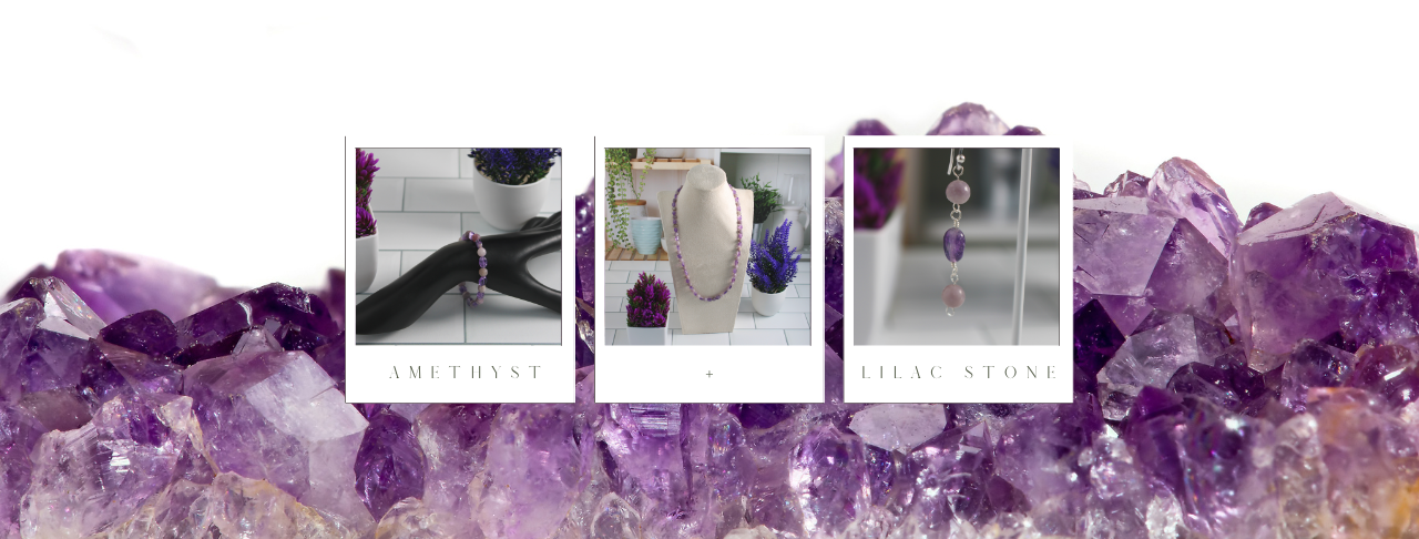 Amethyst & lilac stone handmade necklace, bracelet and earrings